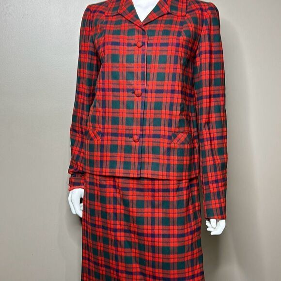 Vintage Clayton Tailors Plaid Wool Blazer Skirt Set - Picture 1 of 16